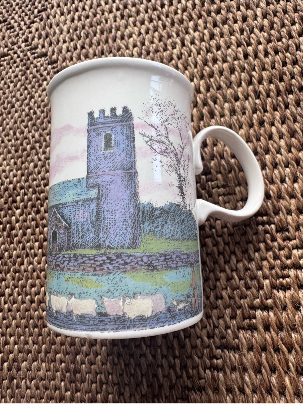 Dunoon Scotland Stoneware Saxon Church with Flock of Sheep Mug Jack Dadd Design